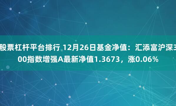 股票杠杆平台排行 12月26日基金净值：汇添富沪深300指数增强A最新净值1.3673，涨0.06%