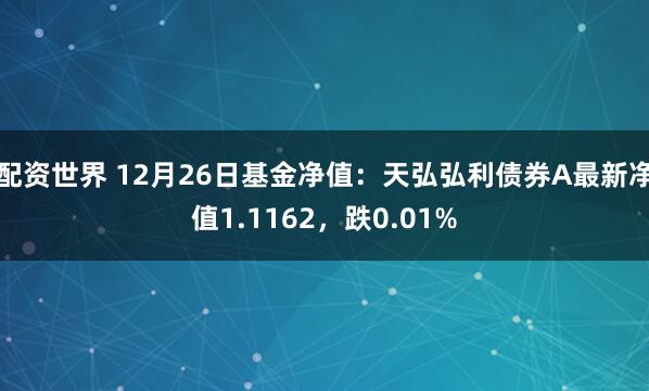 配资世界 12月26日基金净值：天弘弘利债券A最新净值1.1162，跌0.01%